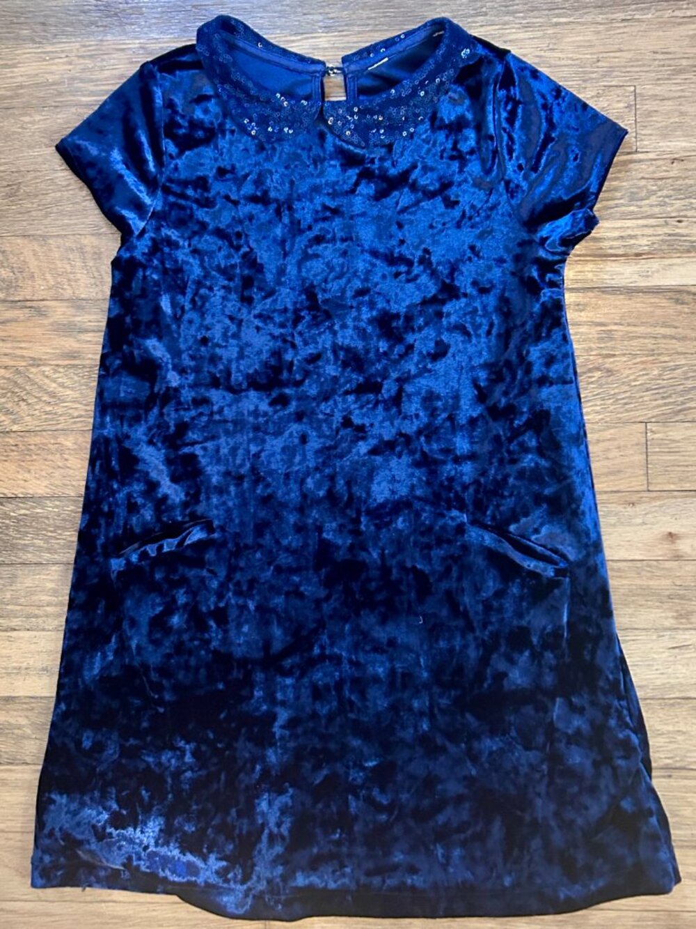 Vintage Crushed Blue Velvet Kids Party Dress